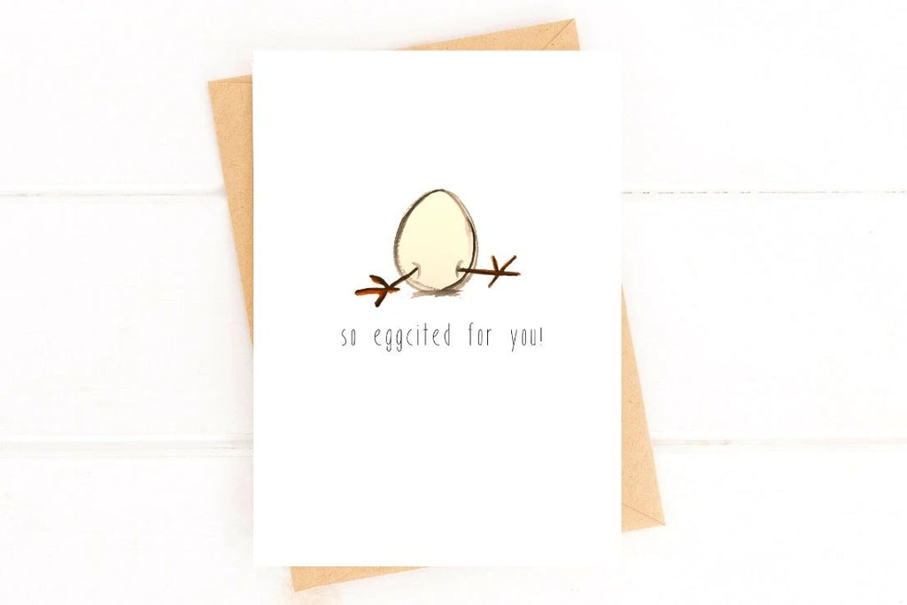 Baby Shower Congratulations Card - Funny Eggcited Pregnancy Greeting Card by Five Dot Post