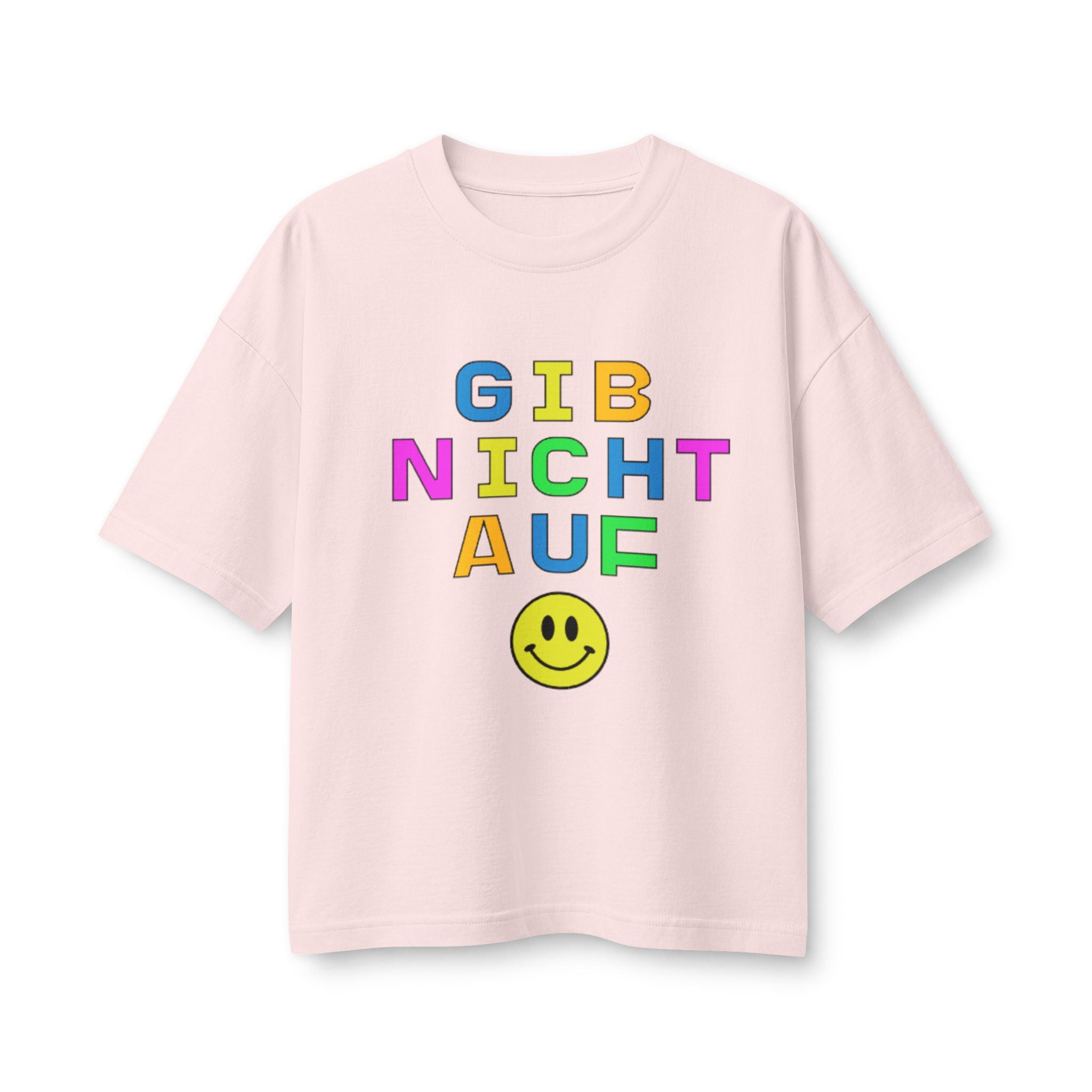 Gib Nicht Auf boxy Tee, Colorful German Motivational Graphic T-Shirt