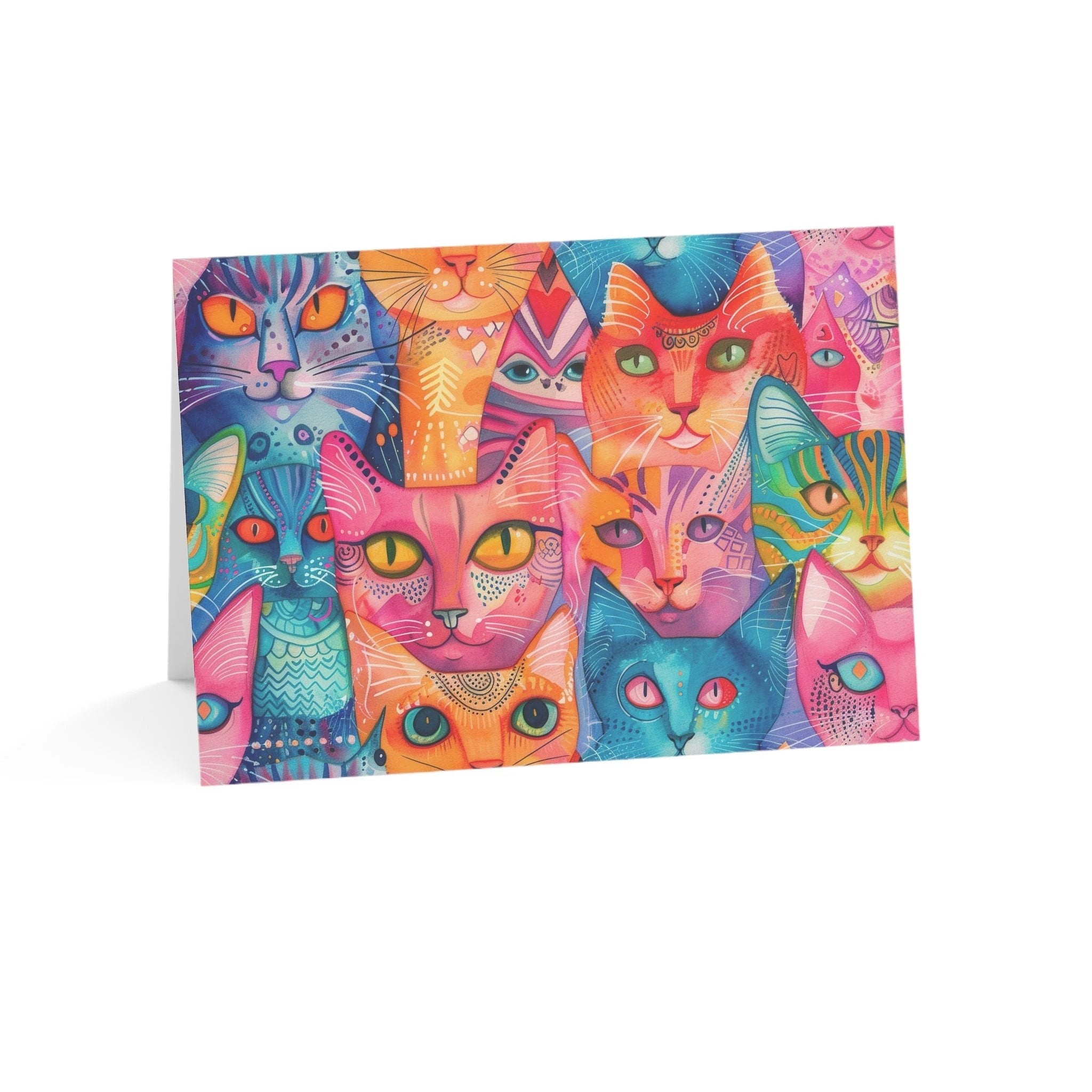 Bespattered Facade Rainbow Cat Party Greeting Cards | Sets of 1, 10, 30, or 50 by Bespattered Facade