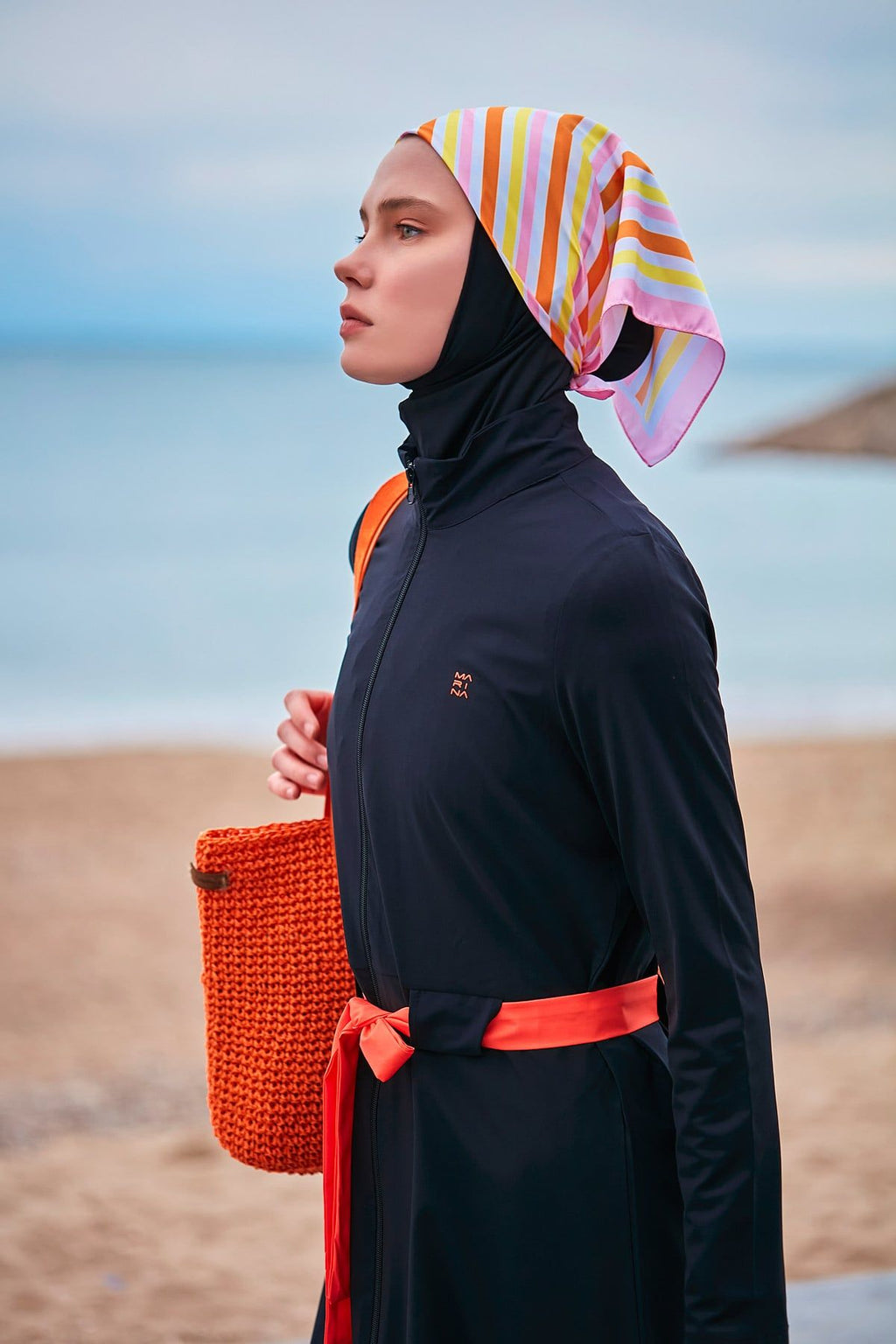 Woven Black Burkini Modest Swimwear M2419