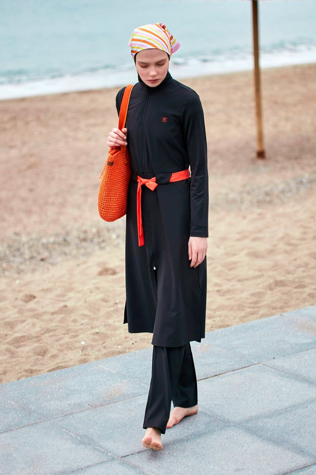 Woven Black Burkini Modest Swimwear M2419