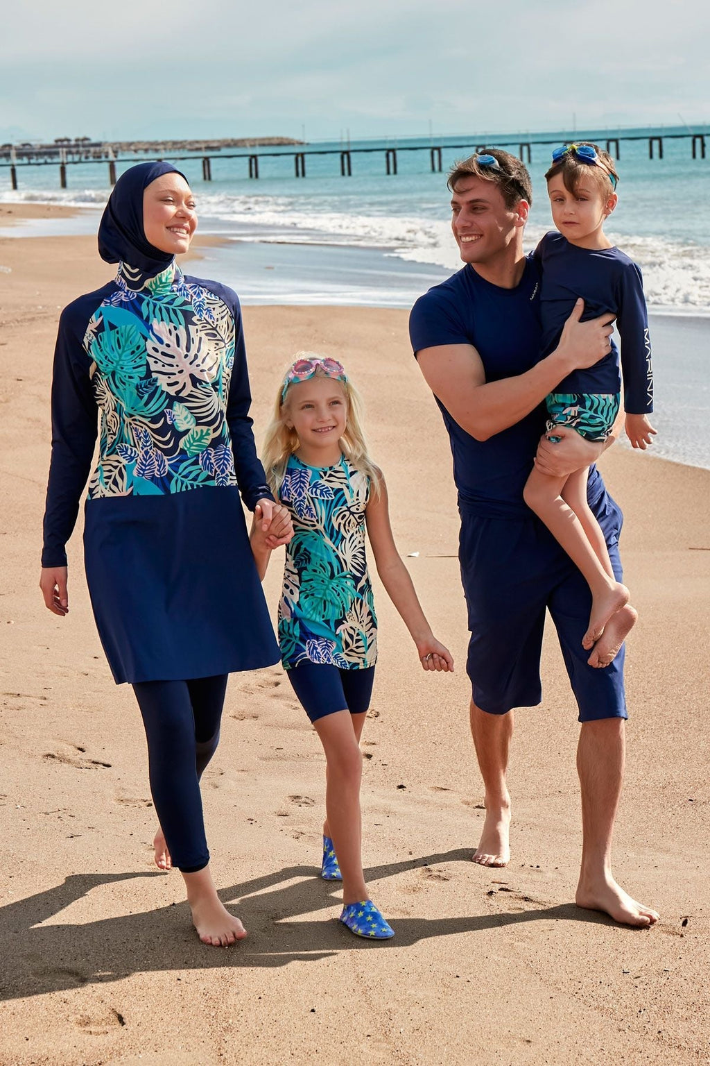 Marina Girls Modest Swimwear - Colorful/Navy Blue - K2403