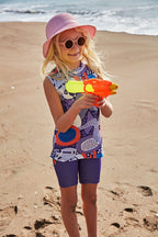 Marina Lycra Modest Swimwear for Girls - Colorful/Navy Blue - K2407