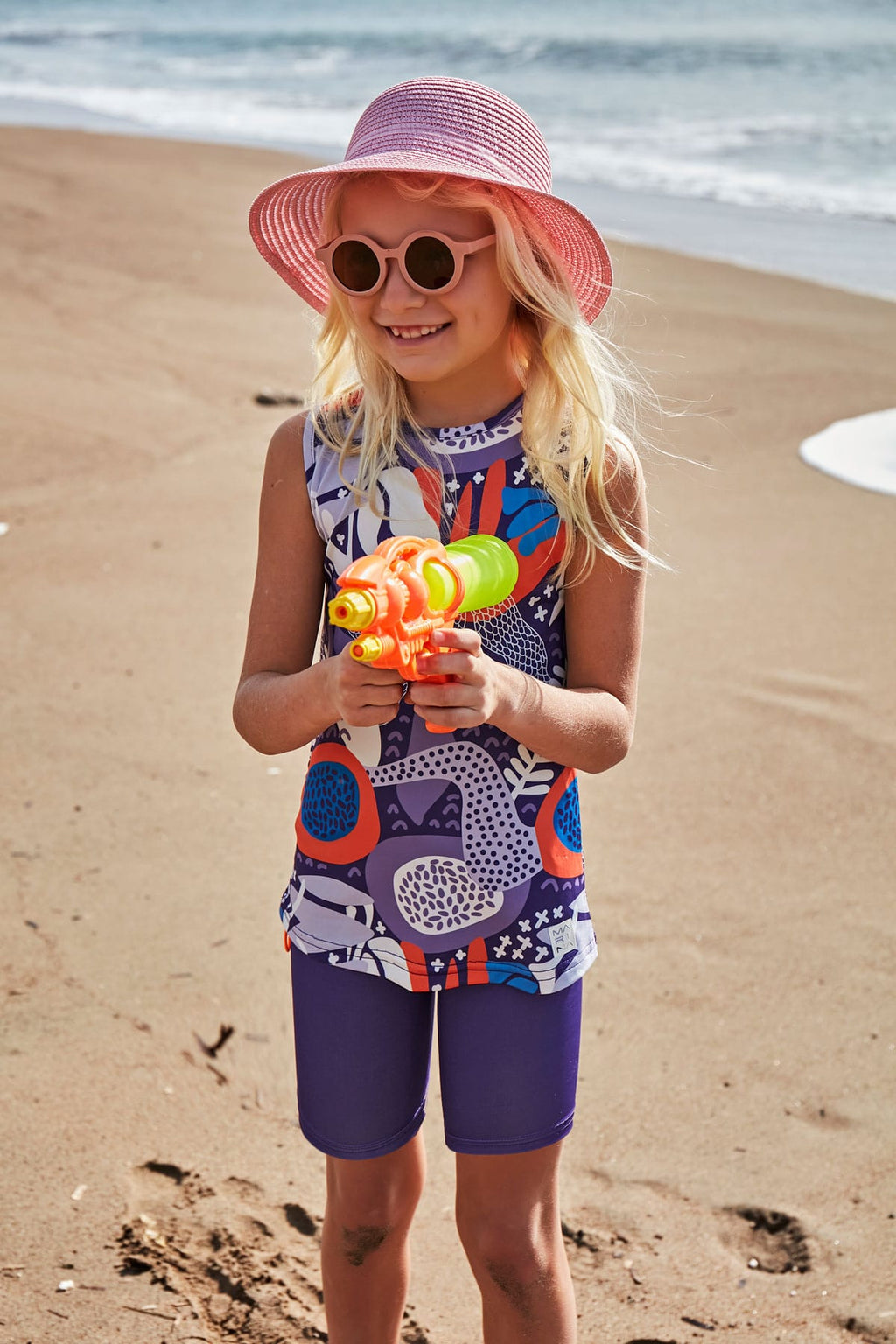 Marina Lycra Modest Swimwear for Girls - Colorful/Navy Blue - K2407