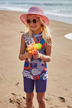 Marina Lycra Modest Swimwear for Girls - Colorful/Navy Blue - K2407