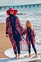 Marina Parachute Girls Modest Swimsuit - Colorful/Navy Blue - K2402