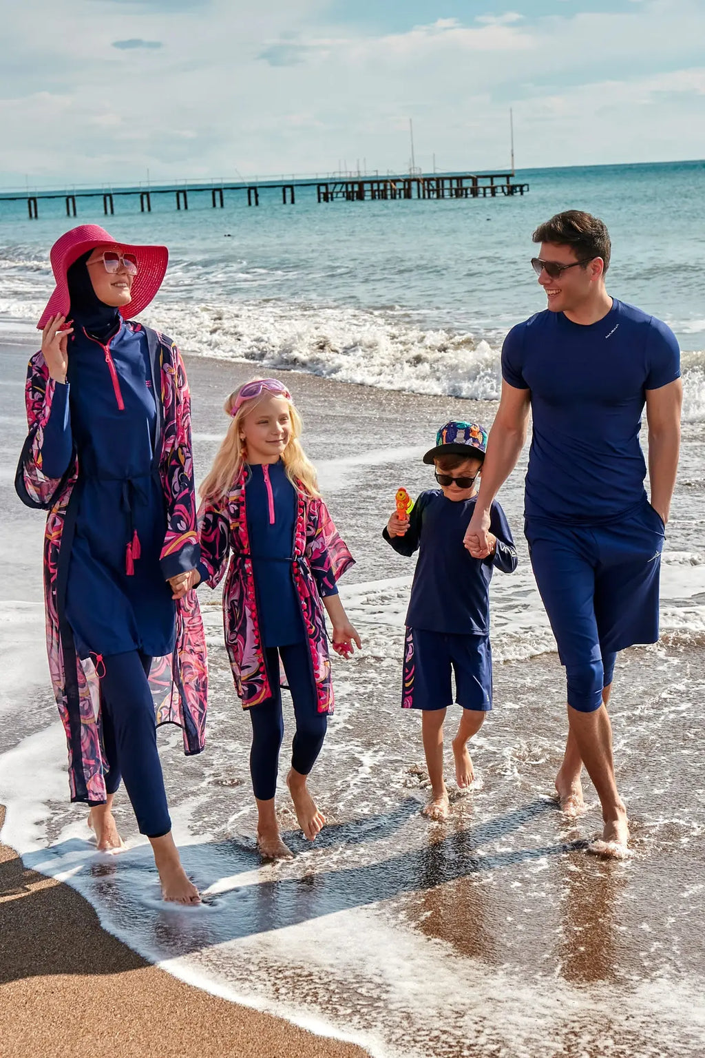 Marina Parachute Girls Modest Swimsuit - Colorful/Navy Blue - K2402