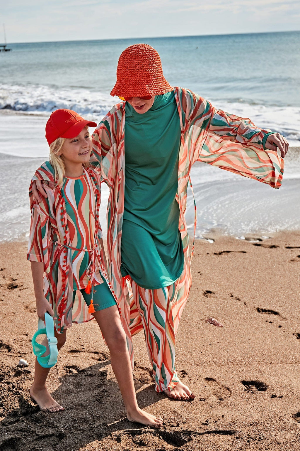 Marina Girls Modest Swimsuit - Orange/Green - K2406