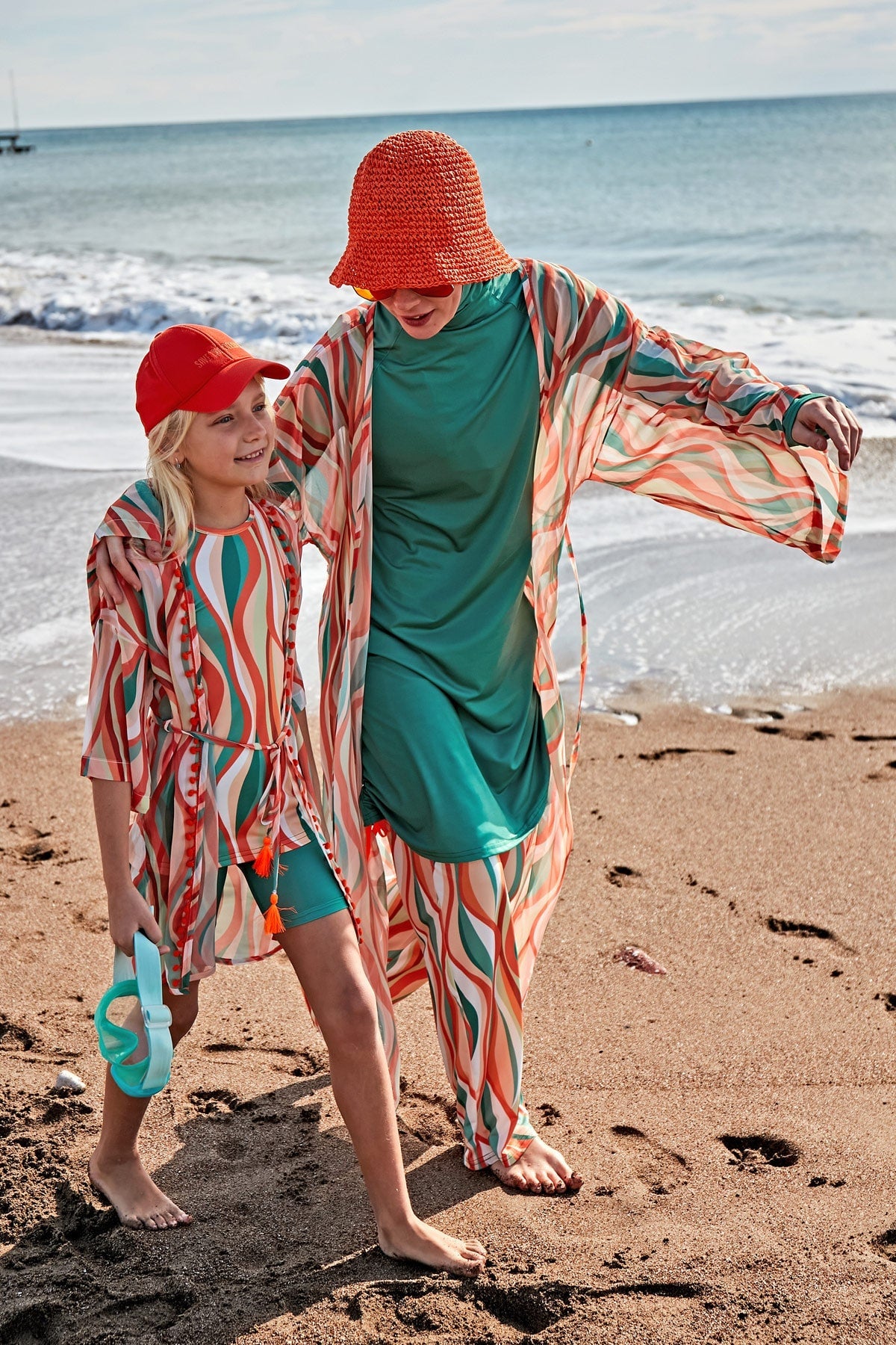 Marina Girls Modest Swimsuit - Orange/Green - K2406