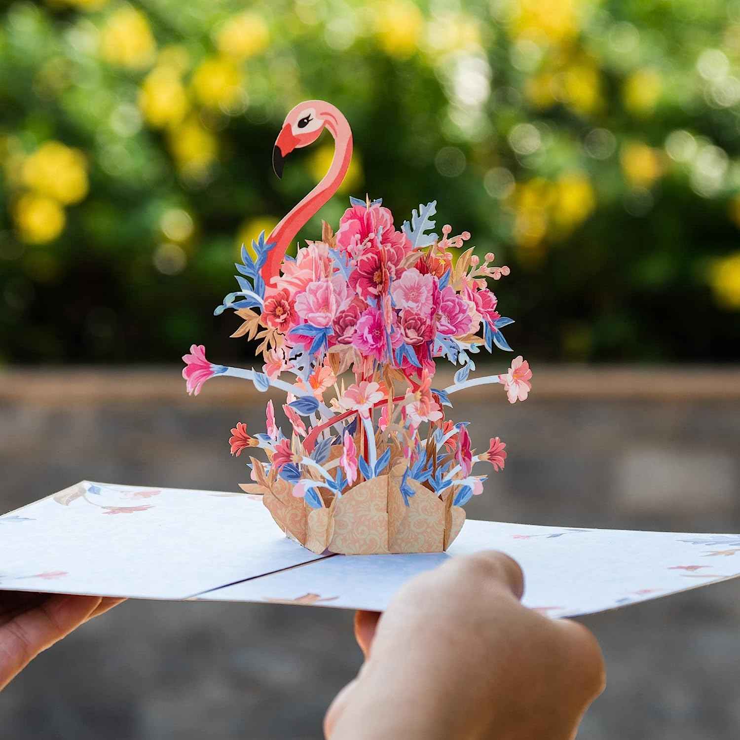 Floral Flamingo Pop Up Card - Frndly 8" x 6"