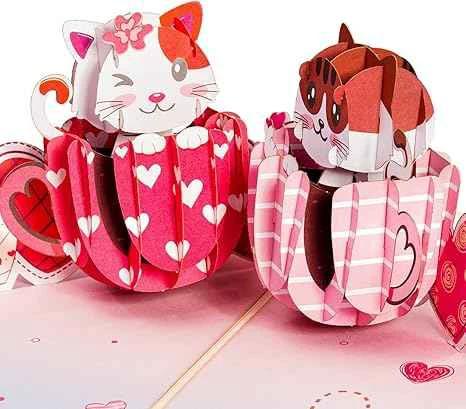 Love Cat Mugs Pop Up Card- 5" x 7" by Paper Love