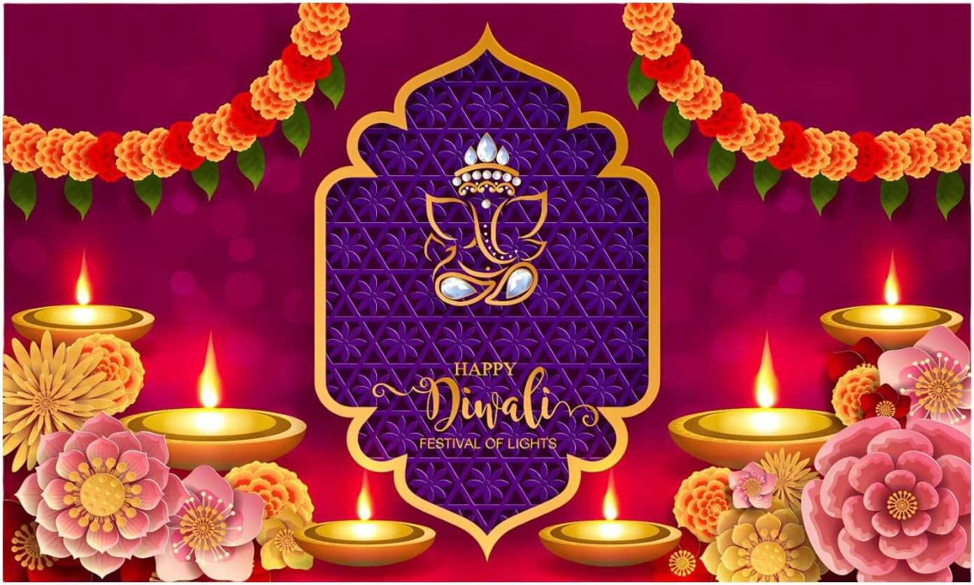 8x5 Feet Happy Diwali Fabric Reusable  Backdrop Banner