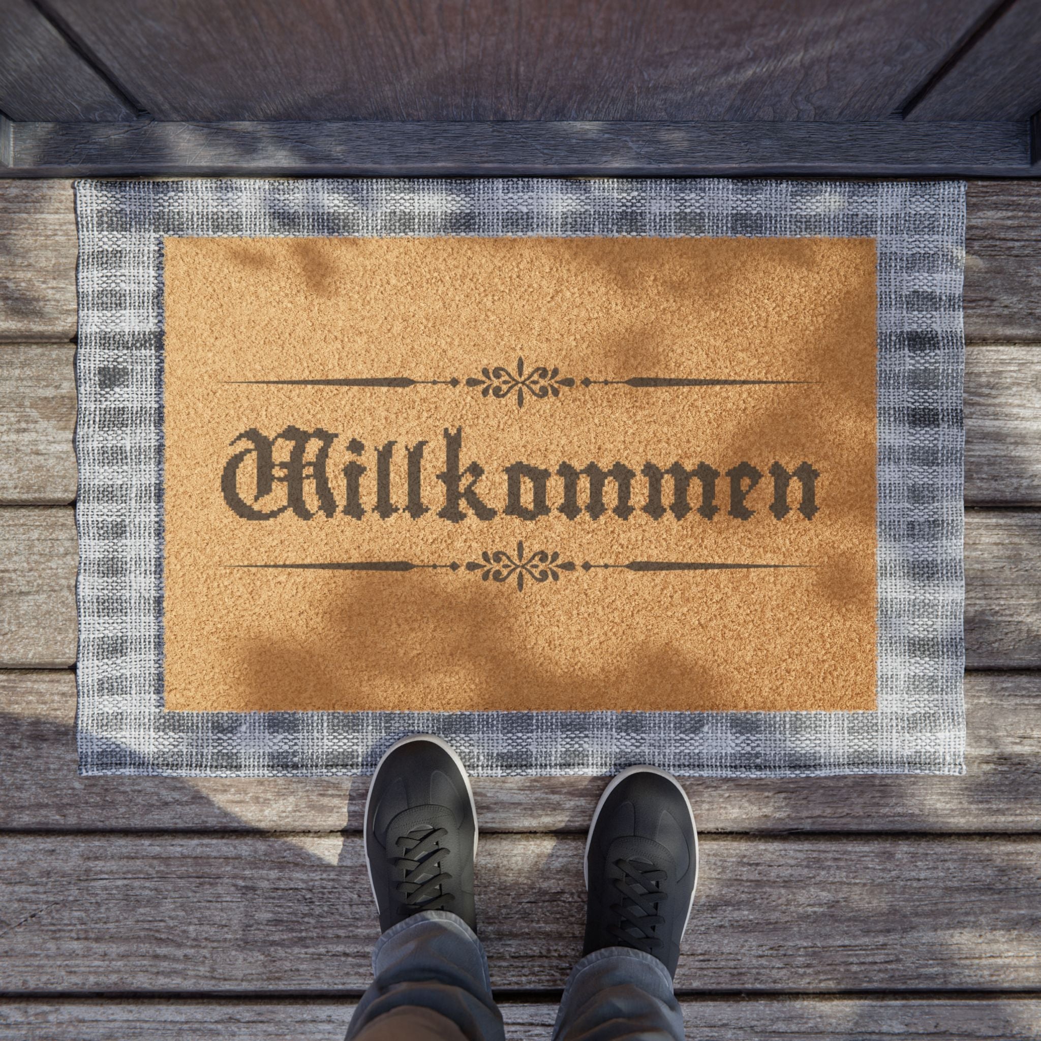 Willkommen Doormat – Rustic pixelated text German Welcome Coir Mat