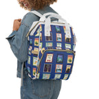 Great Lakes blue Michigan Postage Stamps Diaper Backpack, Blue Travel Stamp Print Multifunctional Baby Bag for Michganders