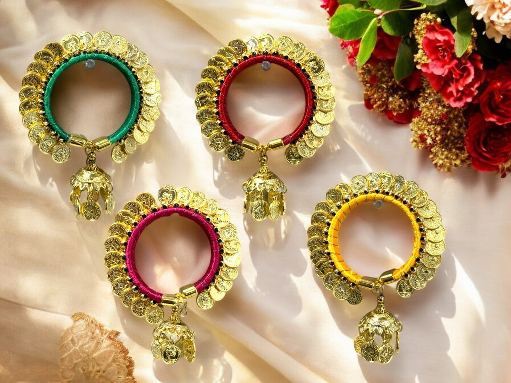 Assorted & Adjustable Penny Bangles with Dangler, Set of 4