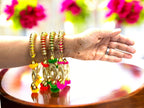 Set of 5 - Ready to give Combo includes One Adjustable Spiral Design Bangle Pair & One Fabric Kite in Velvet Potli Gift Bag for Makar Sankrant Haldi Kumkum Ceremony