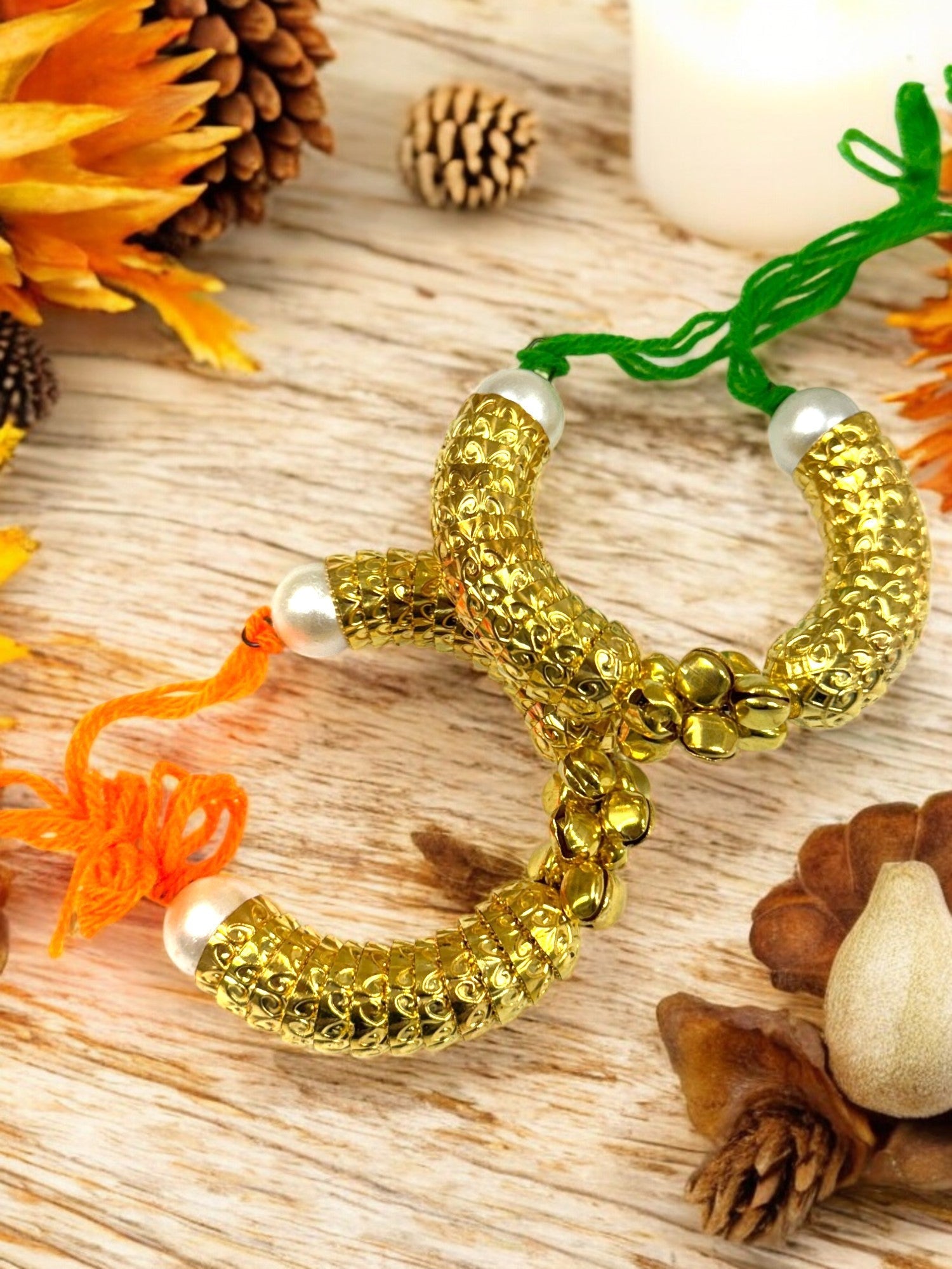 Beautiful Ghungroo & Shell Bracelet Set of 6 for Wedding rituals, Mata ki chowki, Pooja - Set of 6 (Copy)