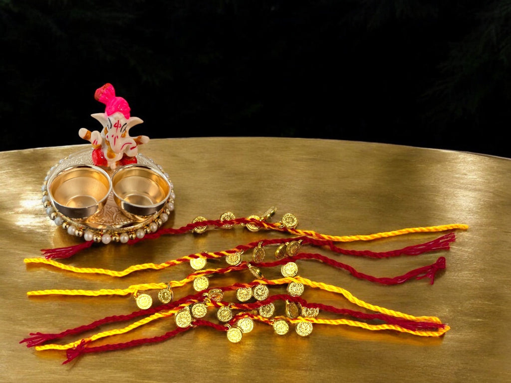 Beautiful Coin Moli or Suraksha Dhaga, Set of 6 for Wedding rituals, Mata ki chowki, Pooja or Havan