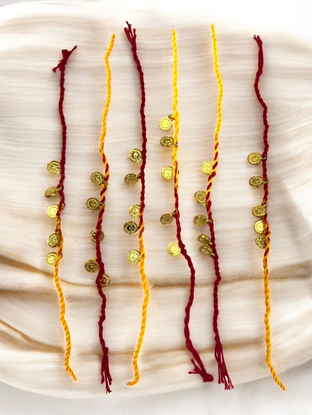 Beautiful Coin Moli or Suraksha Dhaga, Set of 6 for Wedding rituals, Mata ki chowki, Pooja or Havan