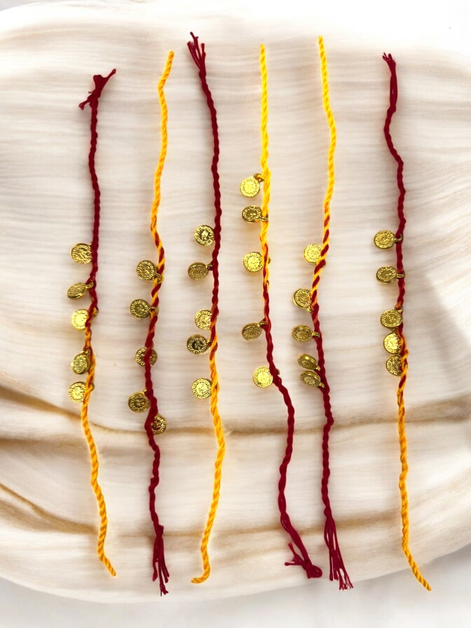 Beautiful Coin Moli or Suraksha Dhaga, Set of 6 for Wedding rituals, Mata ki chowki, Pooja or Havan