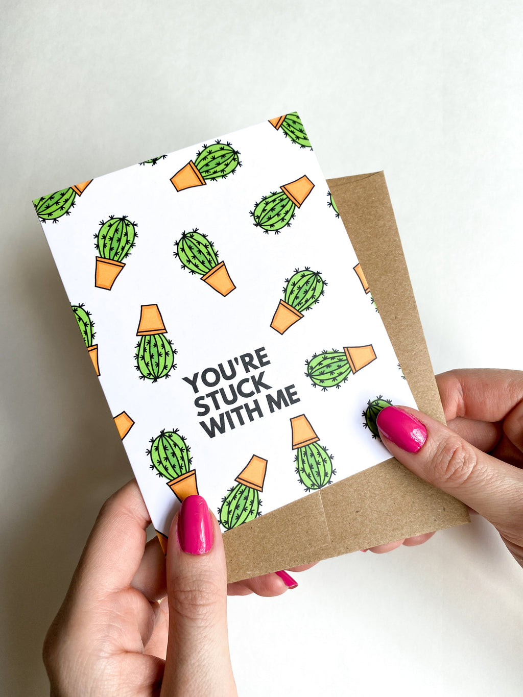 Funny Cactus Valentine’s Day Card – “You’re Stuck With Me” – Cute Plant Lover Greeting