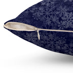 Joyeux Noël dark blue Holiday Throw Pillow, Festive Winter Village Décor with snowflake print and cozy winter theme