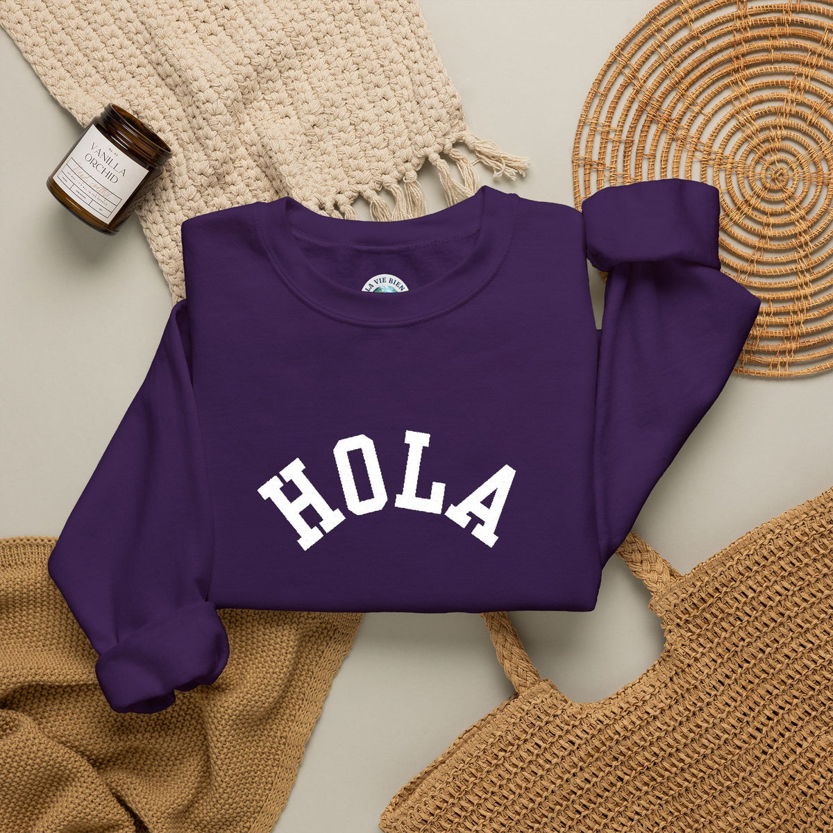 HOLA embroidered collegiate font Crewneck Sweatshirt - Gift for Spanish speakers