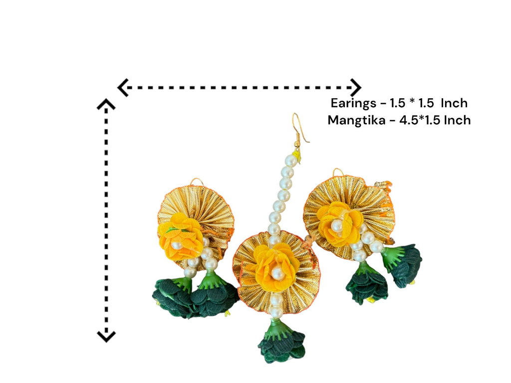 Flower & Pearl Earrings & Mangtika