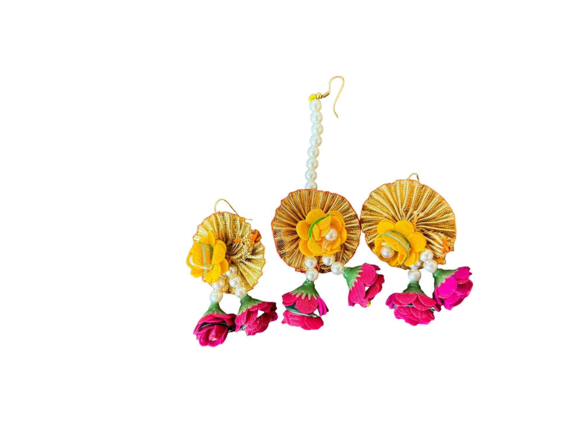 Flower & Pearl Earrings & Mangtika
