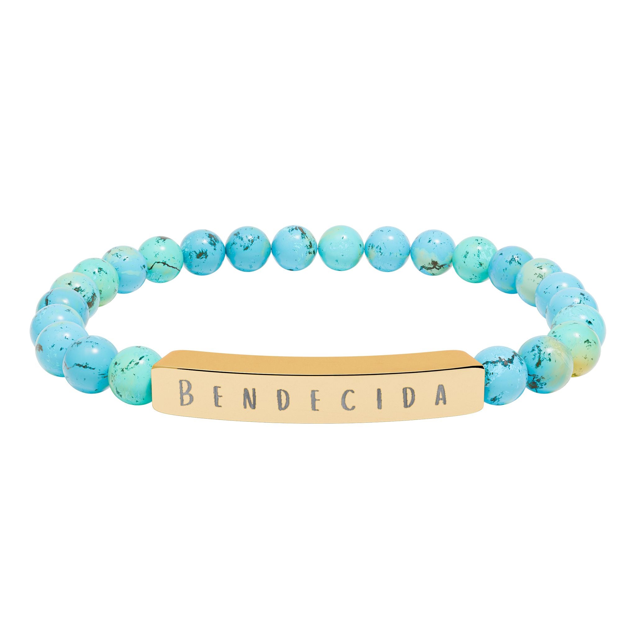 Bendecida (Blessed) Spanish Engraved Natural Stone Stretch Bar Bracelet – Beaded Bracelet