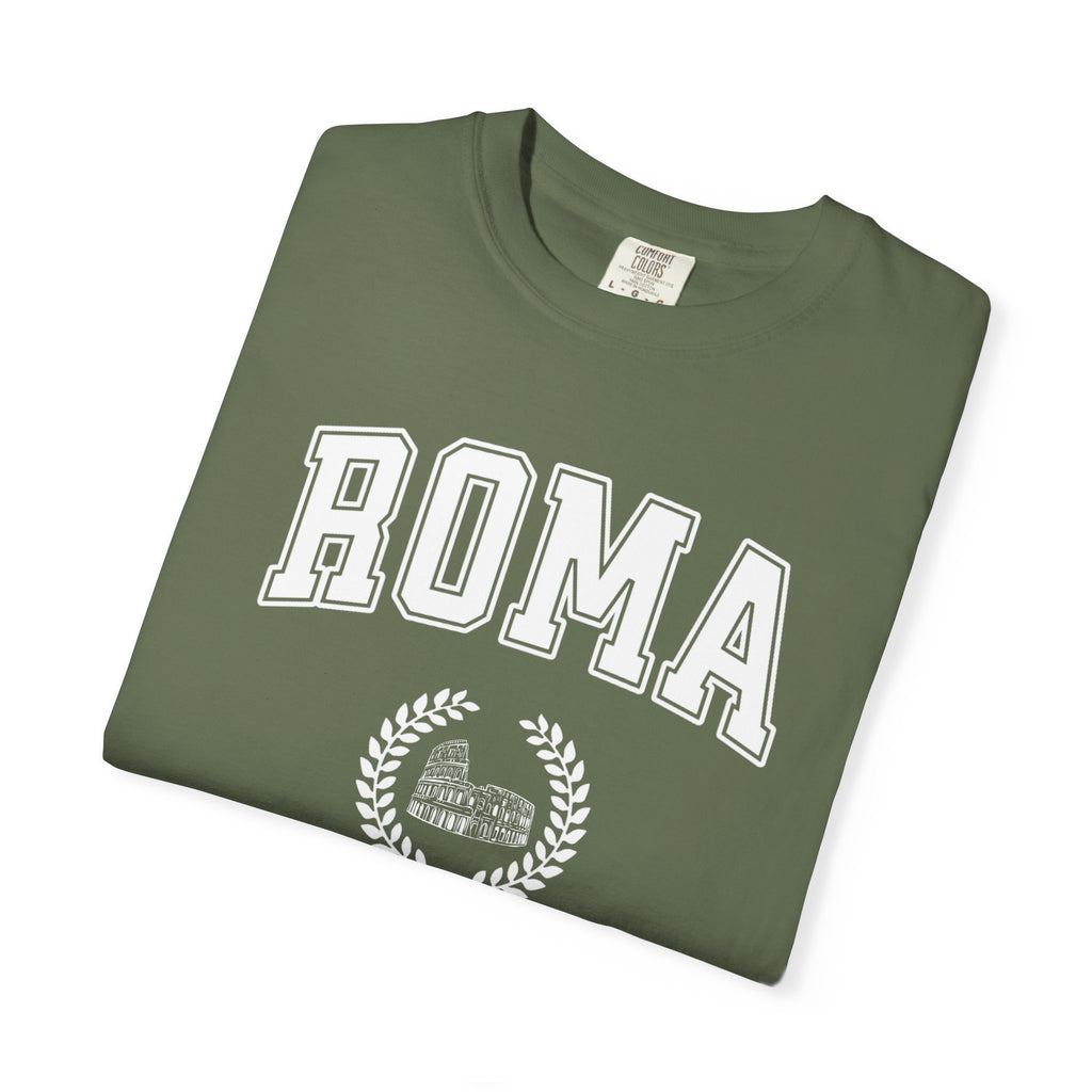 Roma College-Style T-Shirt — Vintage Italian Travel Tee with Colosseum graphic