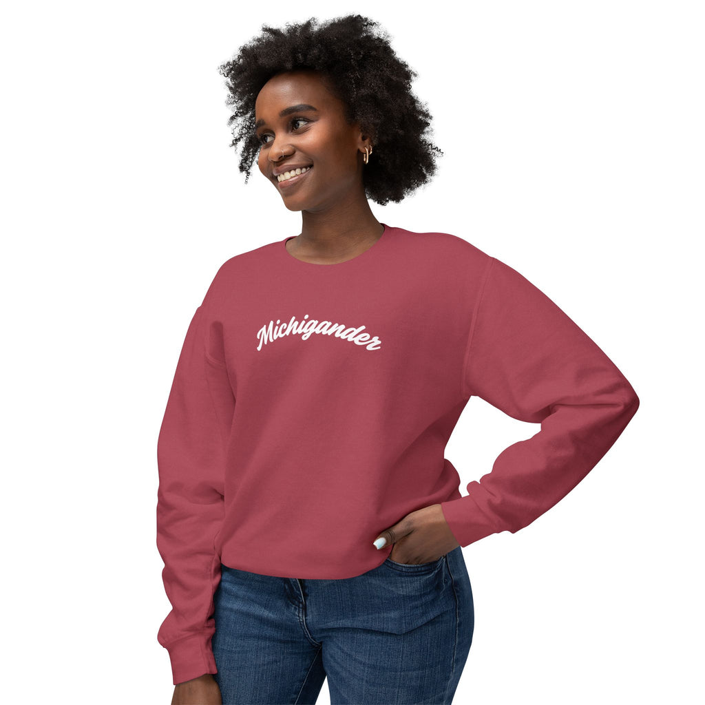Michigander Sweatshirt, minimalist Michigan Script Crewneck