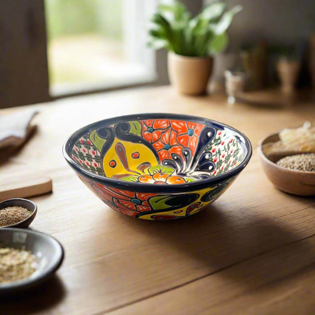 7.5" Talavera Soup Bowl | Handmade Mexican Dinnerware Talavera Bowl La Vie Bien 7.5" Talavera Soup Bowl | Handmade Mexican Dinnerware