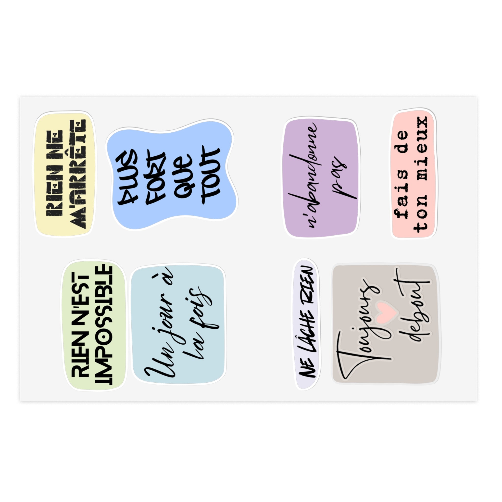 French Motivational Phrase Sticker Sheets | Pastel Quote Stickers
