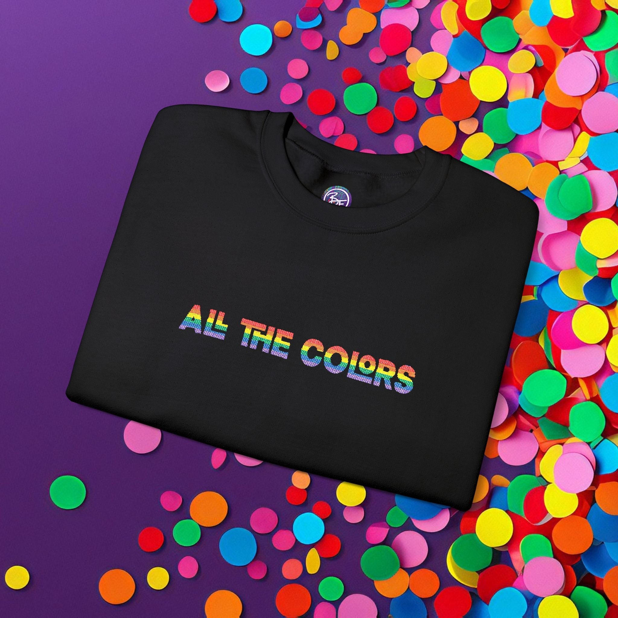 Bespattered Facade "All the Colors" Rainbow Embroidered Crewneck Sweatshirt