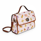 Foodie Picnic Snacks pink gingham Pattern Waterproof Canvas purse with top handle and shoulder strap, vegan leather foodie accessory
