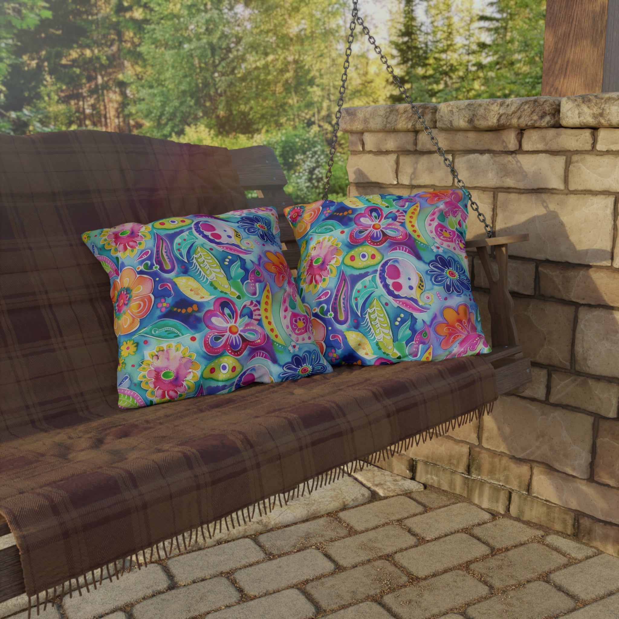 Bespattered Facade Colorful Flowers UV-Resistant Outdoor Pillows | 4 Sizes