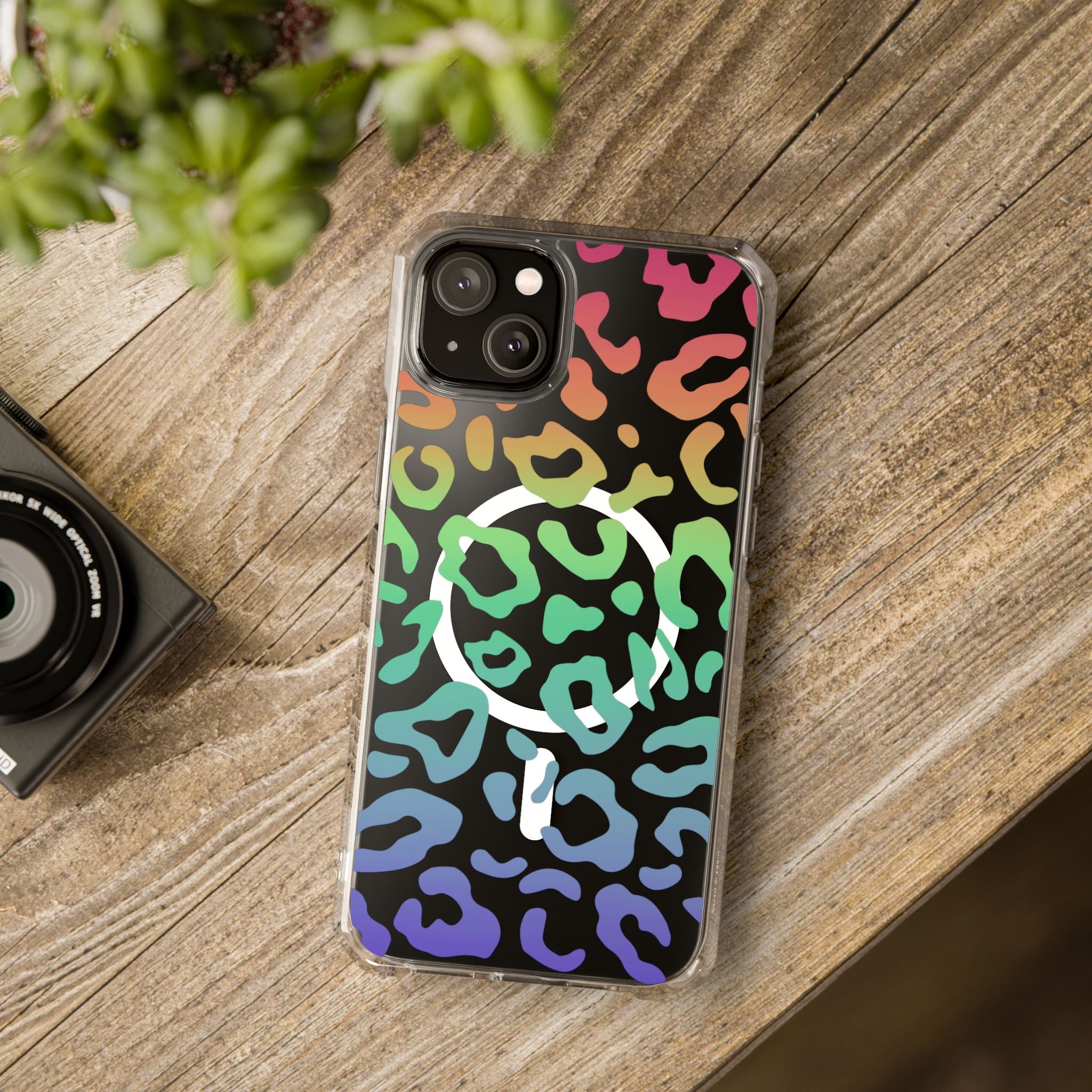 Bespattered Facade Bright Rainbow Leopard MagSafe Clear Impact Case