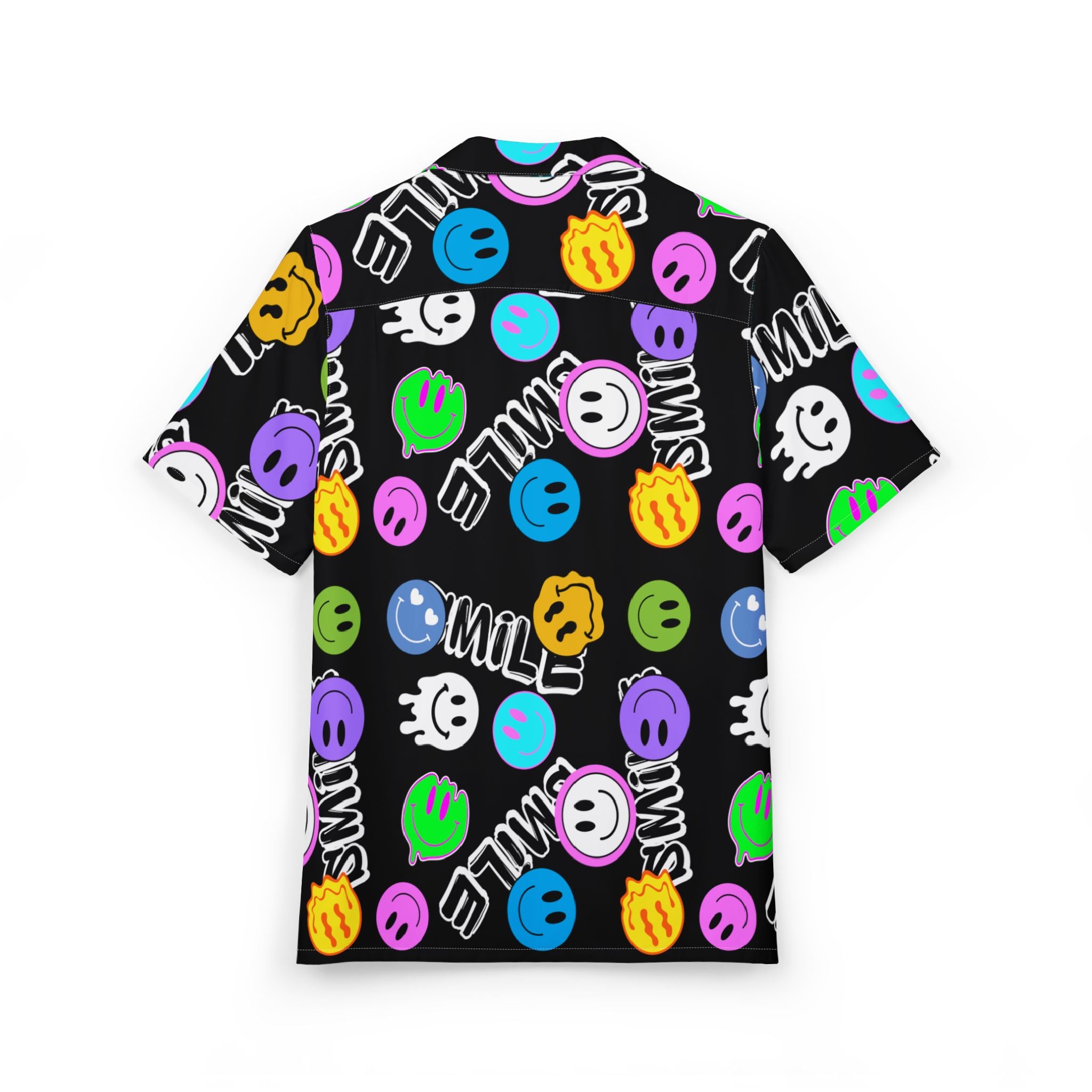 Colorful trippy Smiley face Pattern Hawaiian Button-Down polo T-shirt