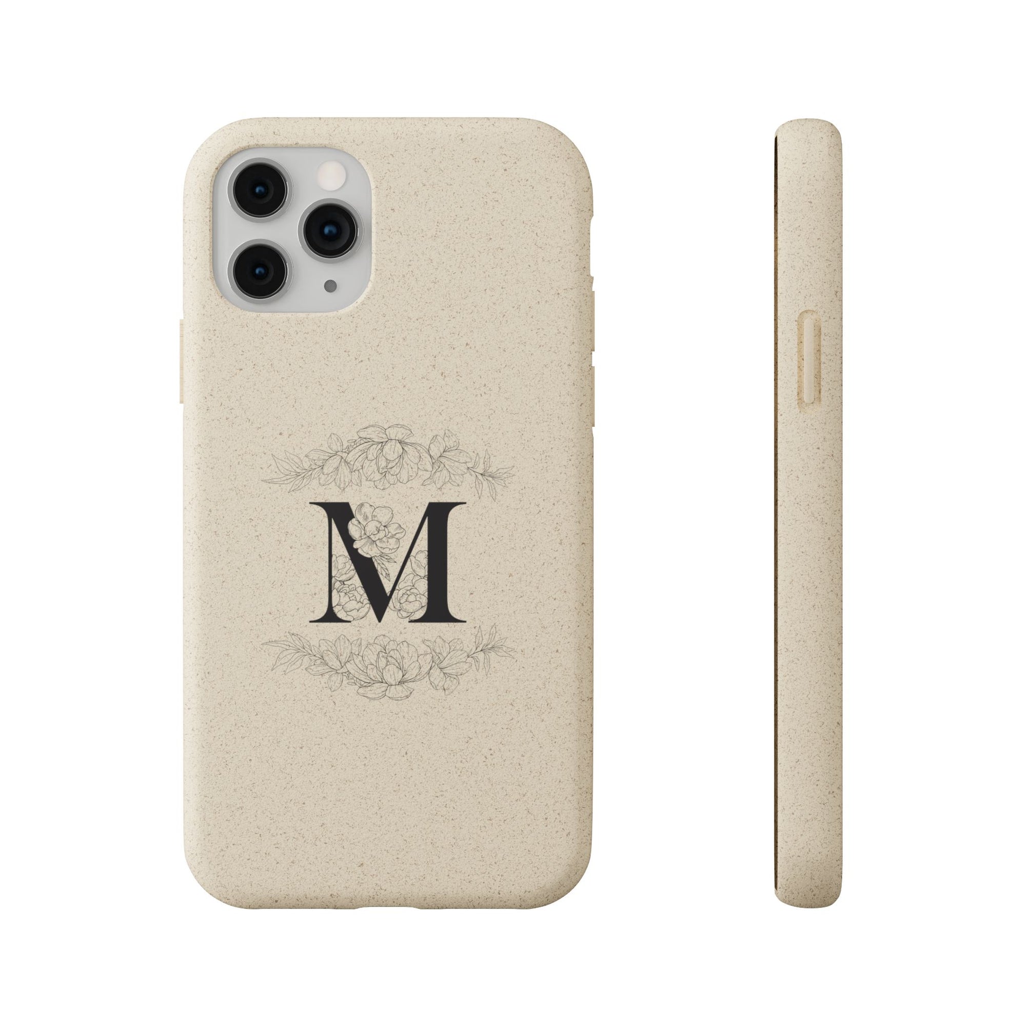 Eco-friendly initial and floral border monogrammed Phone case - La Vie Bien - biodegradable - Biodegradable phone case
