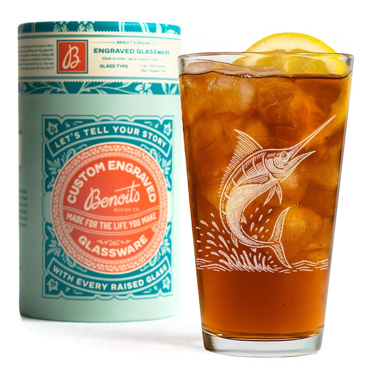 Marlin Etched Old-Fashioned Glass - 12 oz