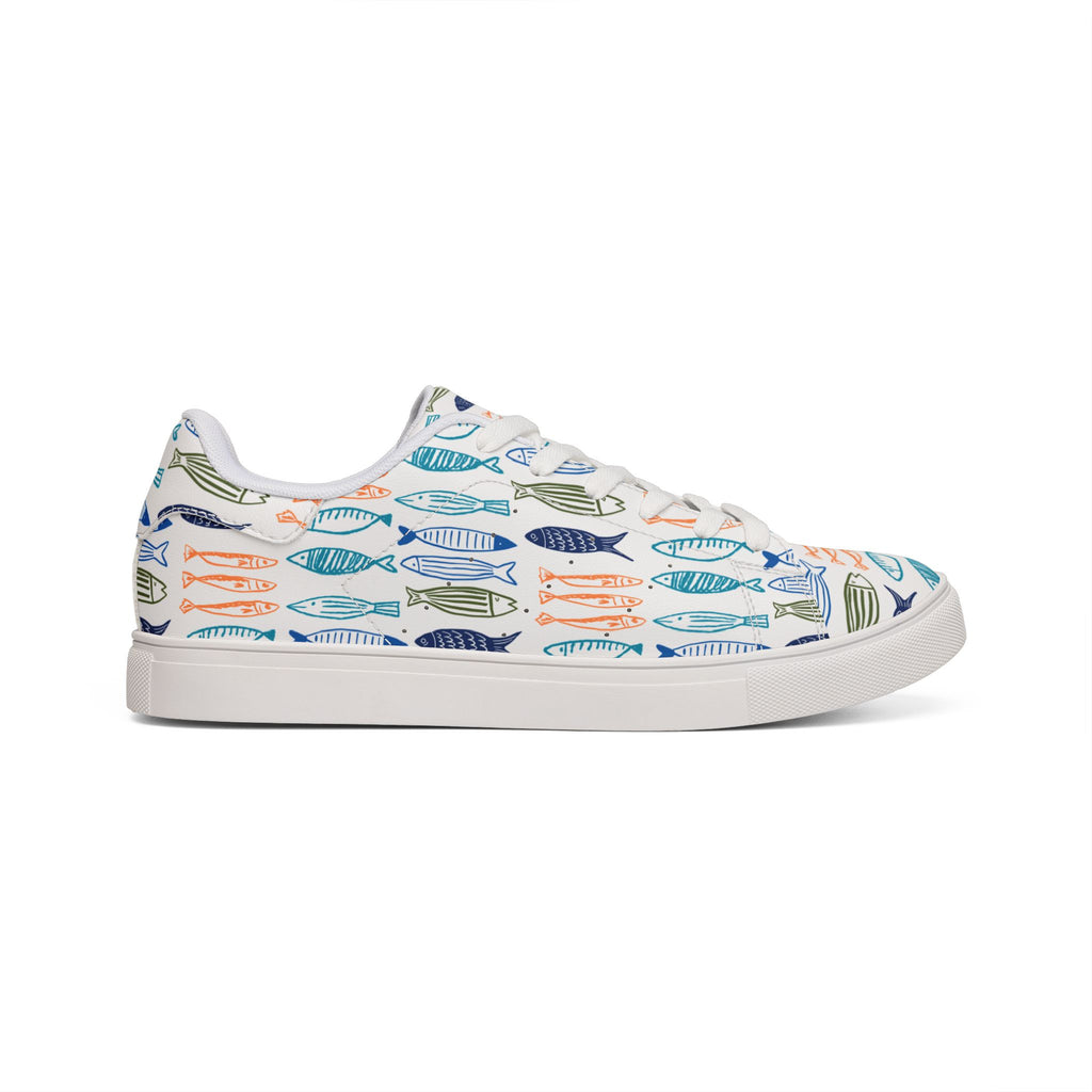 Women's fishy sardines Low-Top lace up Sneakers, Coastal Fish Print Leather Casual Trainers