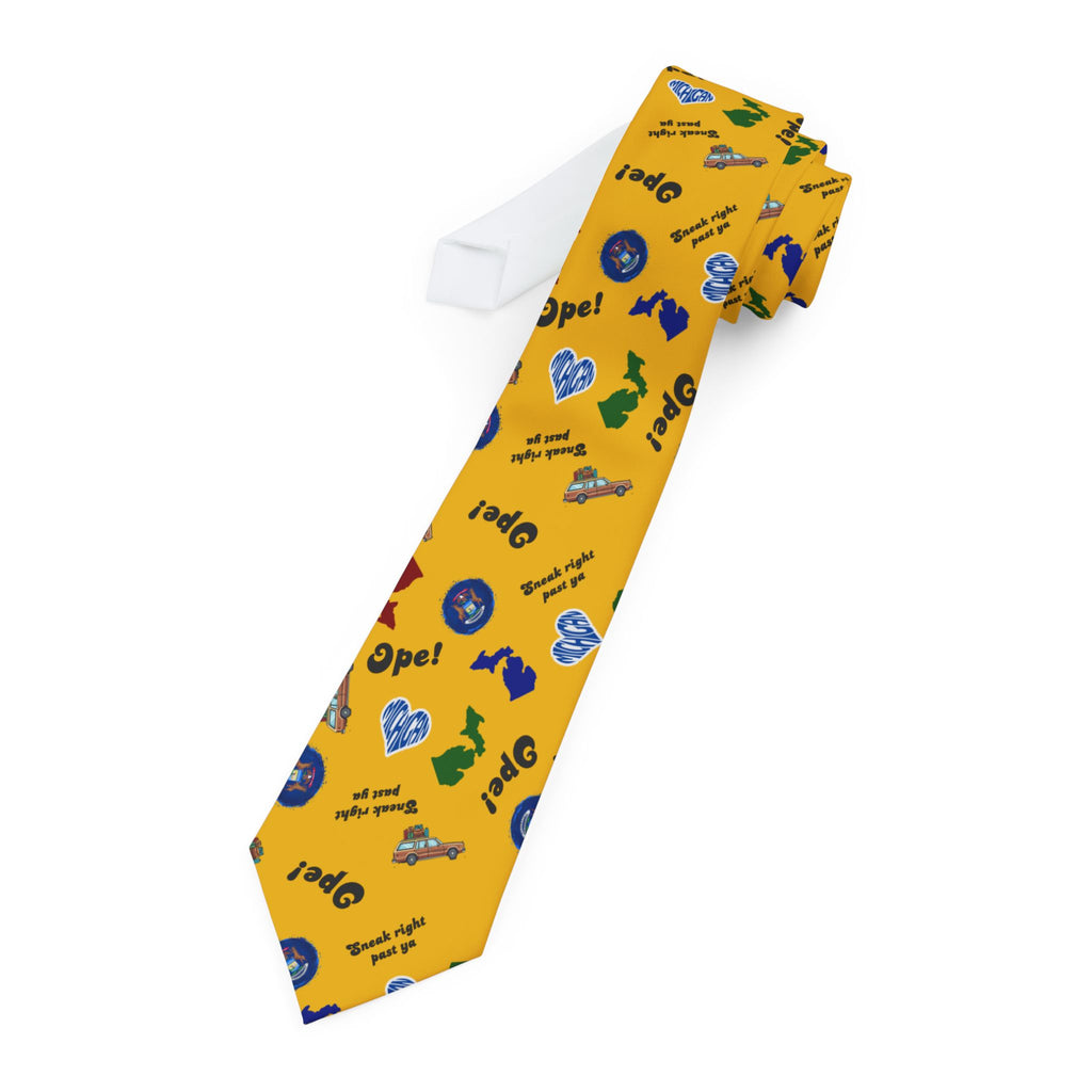Michigander themed Necktie with Michigan phrases,  State Icons & Fun Phrases Tie for Travel, Gifts, and Casual Workwear