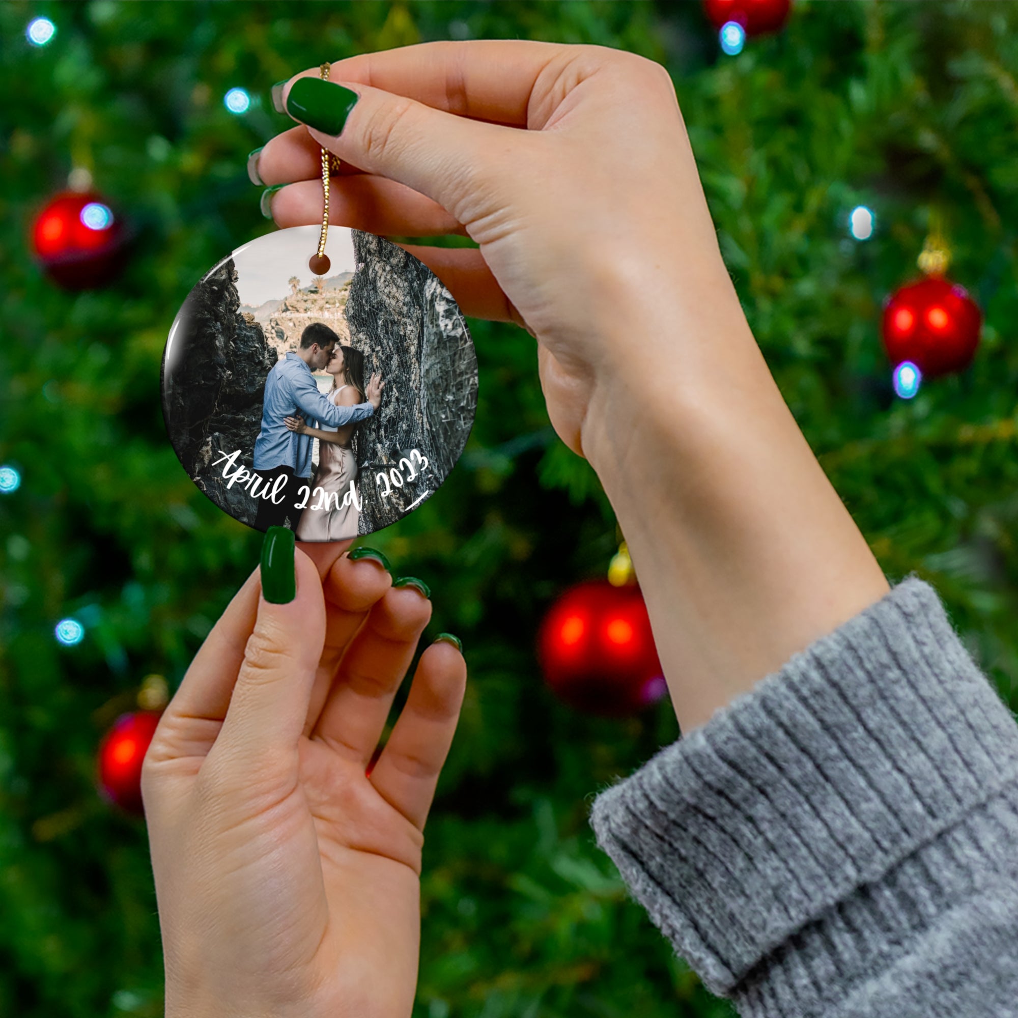 Personalized engagement photo ornament