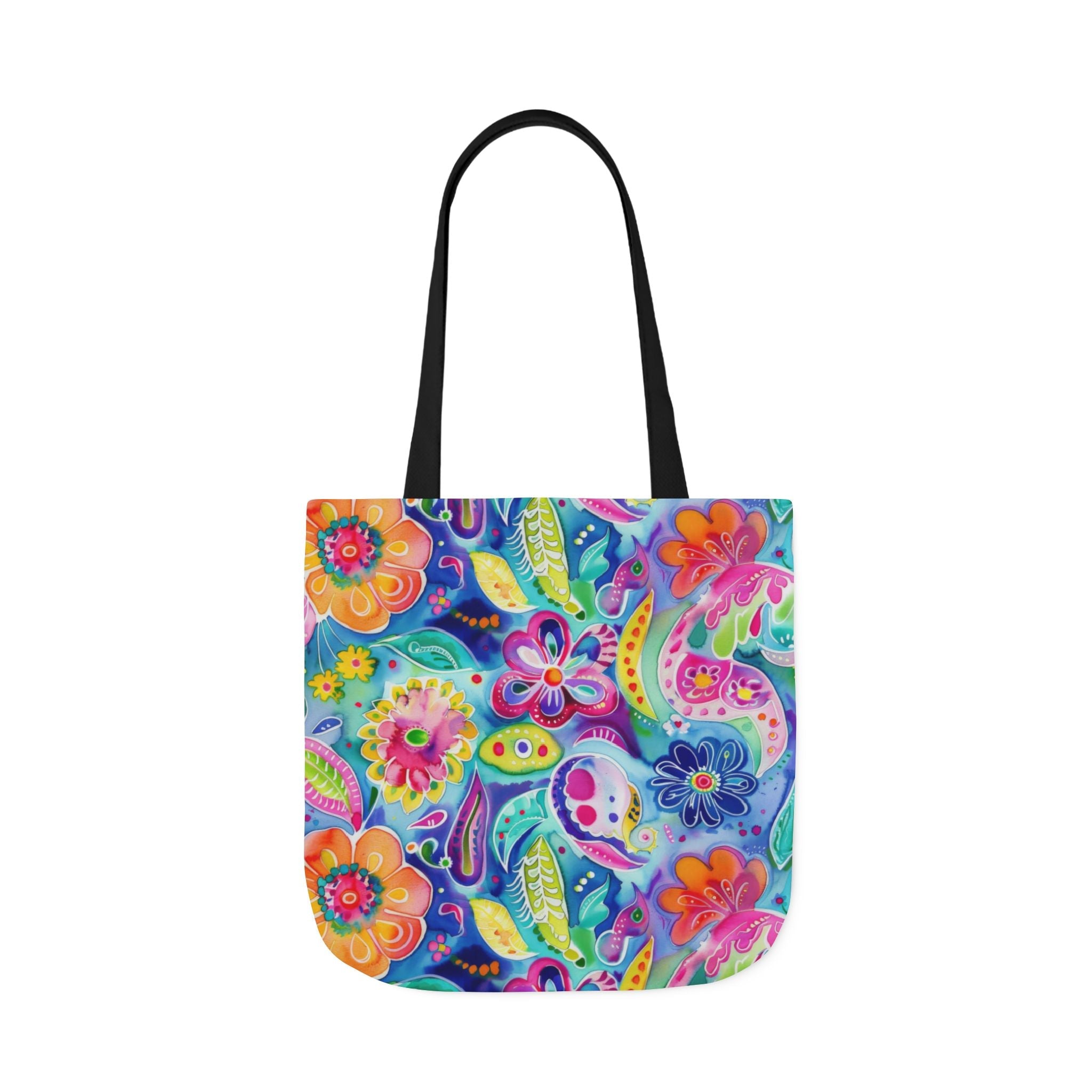 Bespattered Facade Colorful Flowers Canvas Tote Bag | 3 Sizes and 5 Strap Colors