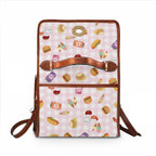 Foodie Picnic Snacks pink gingham Pattern Waterproof Canvas purse with top handle and shoulder strap, vegan leather foodie accessory