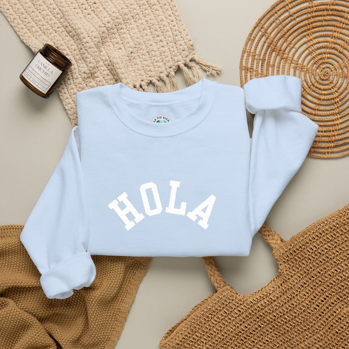 HOLA embroidered collegiate font Crewneck Sweatshirt - Gift for Spanish speakers