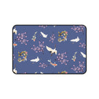 Elegant Cranes, Koi fish, and Cherry Blossom Desk Mat, Blue Floral Desk Pad