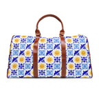 Talavera Sol Tile Print Waterproof Travel Bag, Duffle with Sun and Bird Pattern