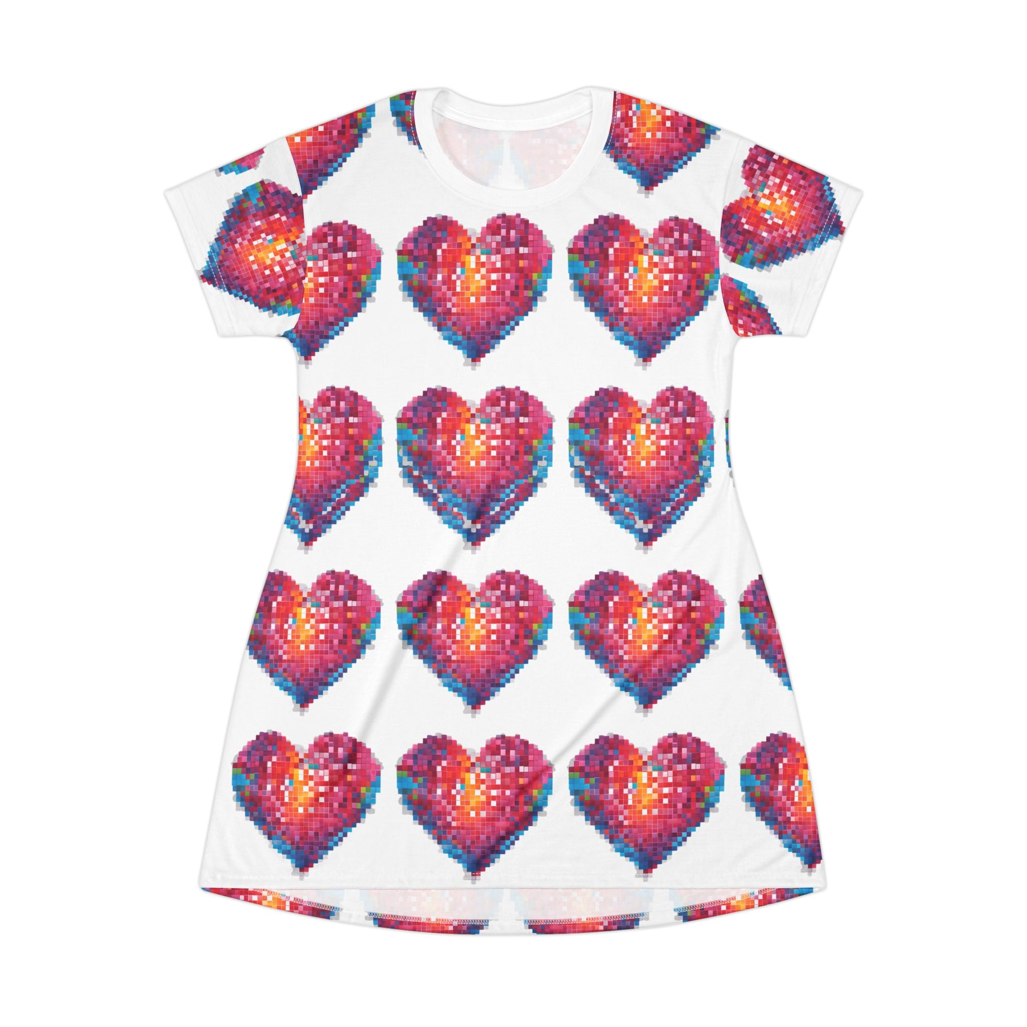 Retro pixel hearts t-shirt dress